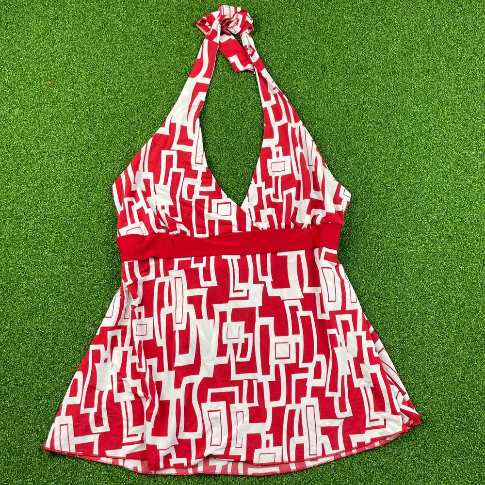 Vintage Y2K 2000s Lola Red Geometric Halter Tie Back Top Sz M